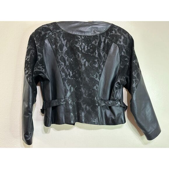 Vintage Chia Women's Leather Cropped Textured Jacket Size M - Picture 6 of 6